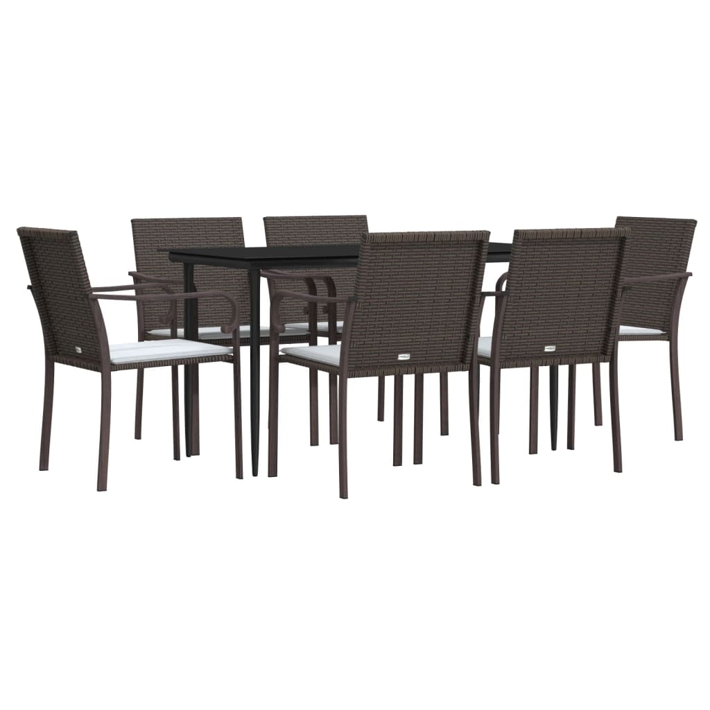 Ensemble à manger de jardin 7 pcs coussins résine tressée acier