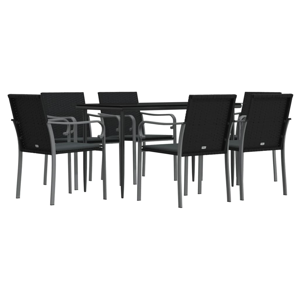 Ensemble à manger de jardin 7 pcs coussins résine tressée acier