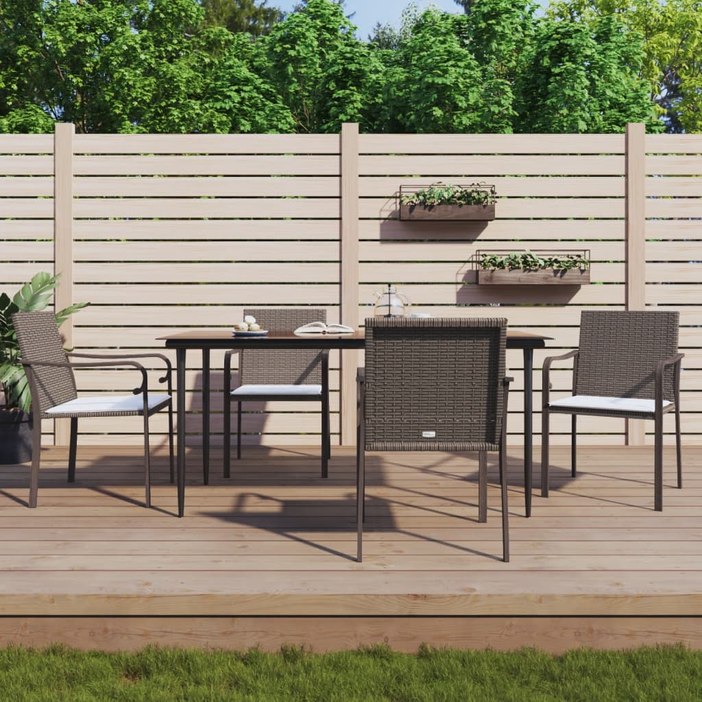 Ensemble à manger de jardin 5 pcs coussins résine tressée acier