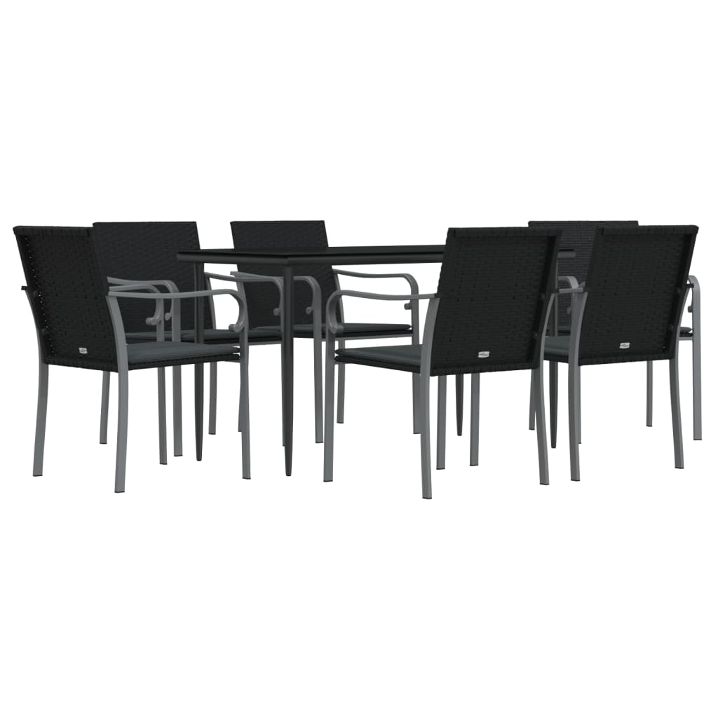 Ensemble à manger de jardin 7 pcs coussins résine tressée acier