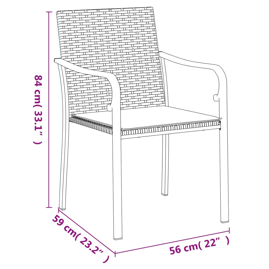 Ensemble à manger de jardin 3 pcs coussins résine tressée acier