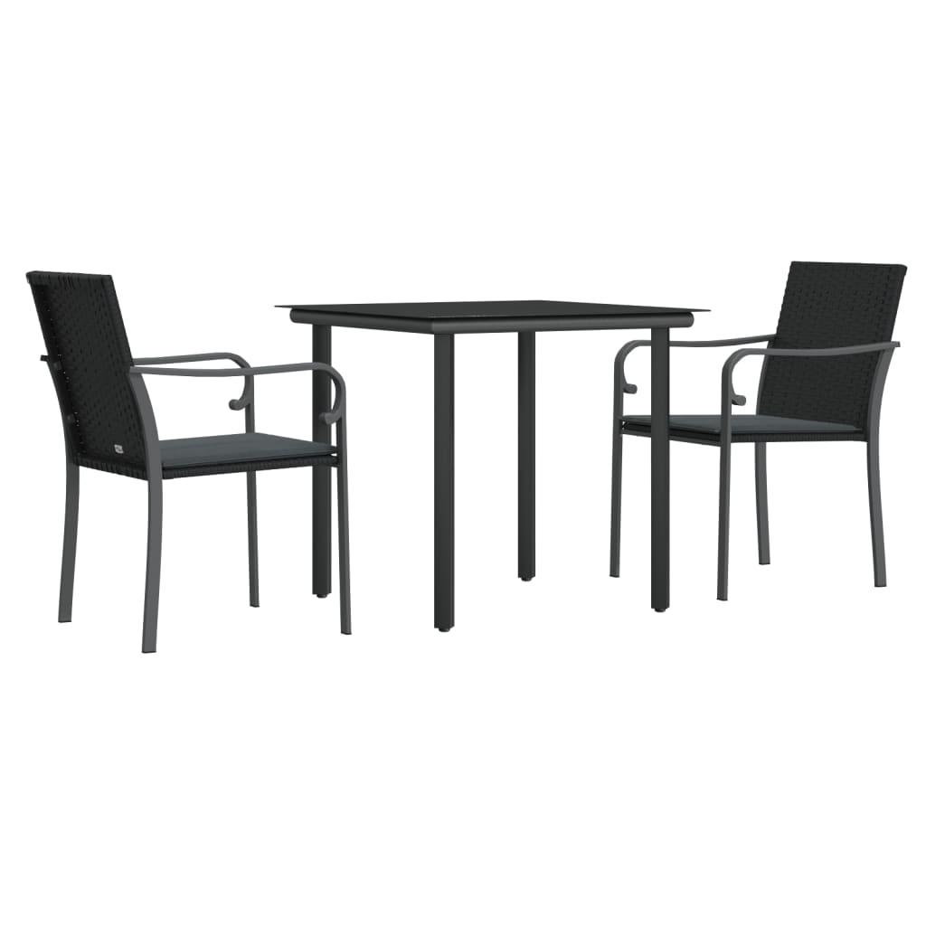 Ensemble à manger de jardin 3 pcs coussins résine tressée acier