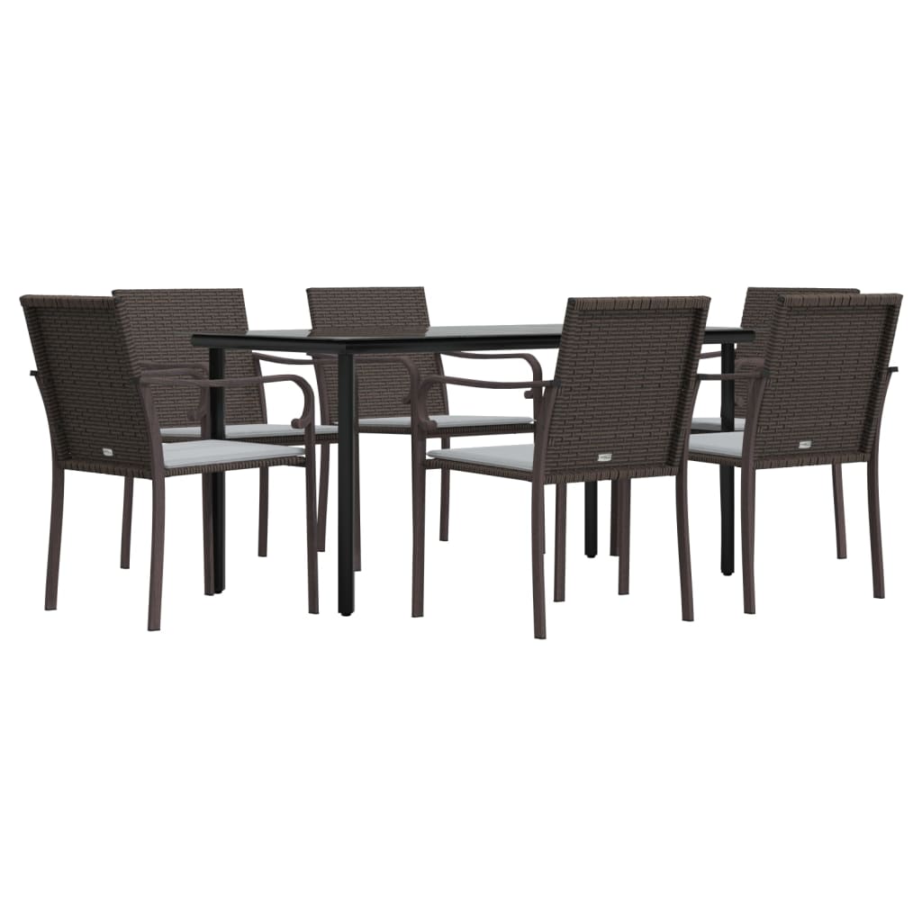 Ensemble à manger de jardin 7 pcs coussins résine tressée acier