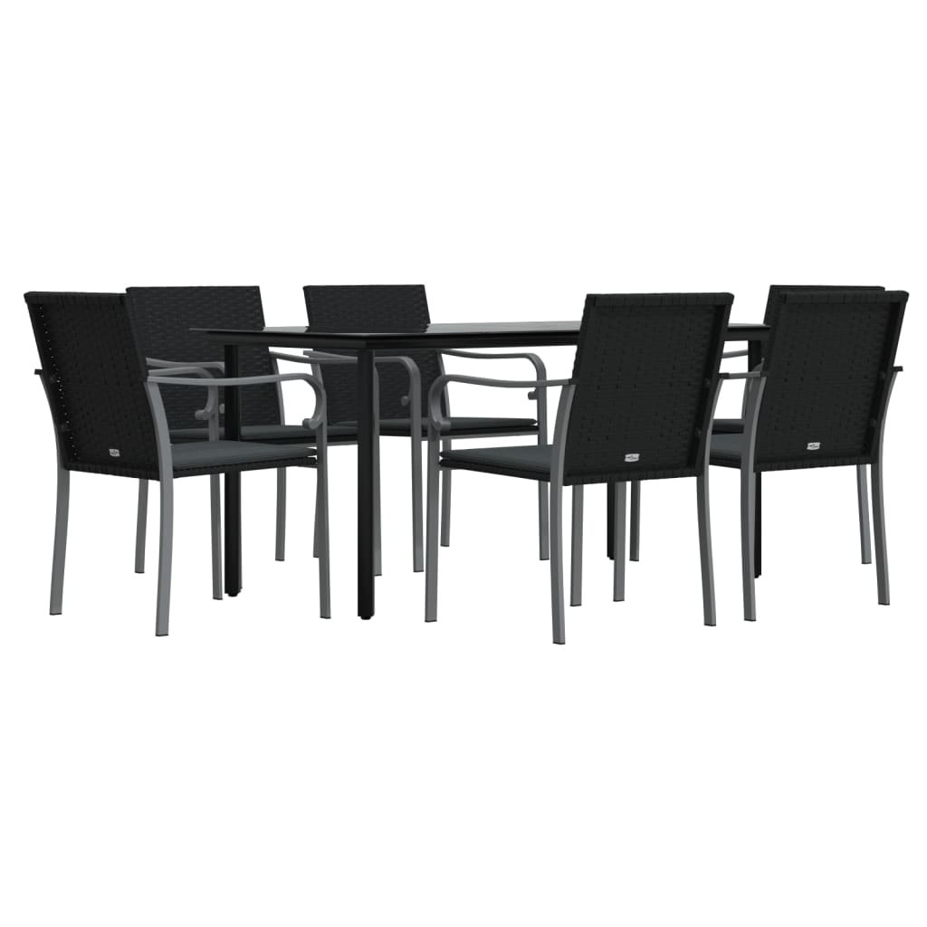 Ensemble à manger de jardin 7 pcs coussins résine tressée acier