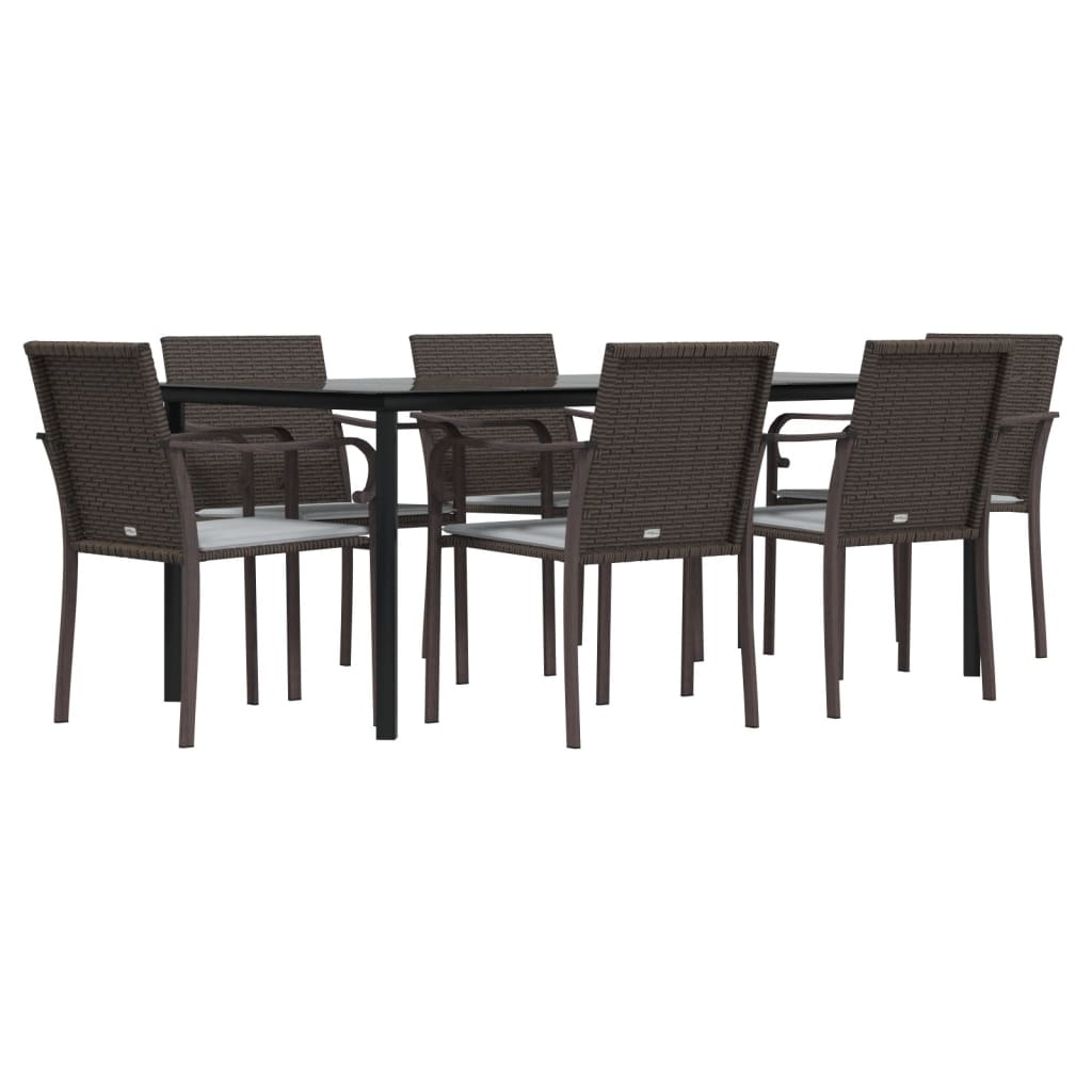 Ensemble à manger de jardin 7 pcs coussins résine tressée acier