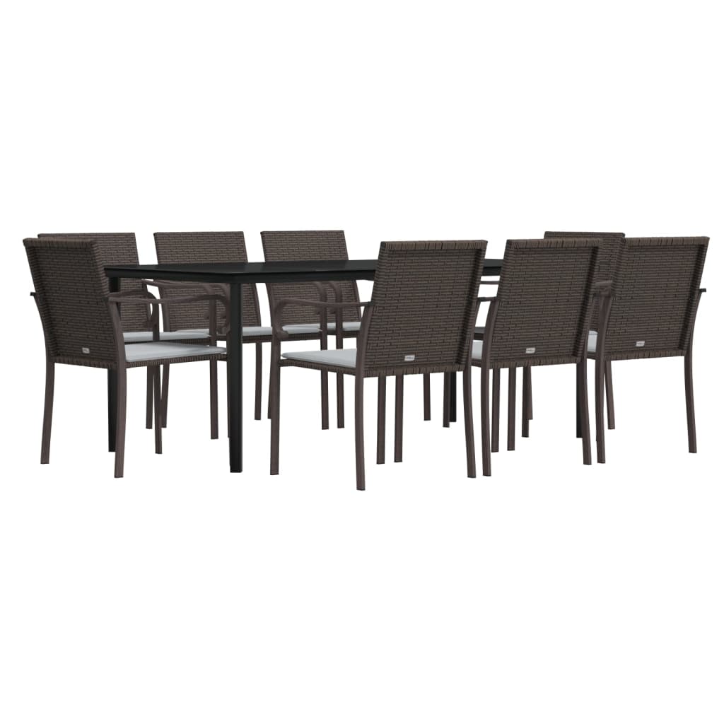 Ensemble à manger de jardin 9 pcs coussins résine tressée acier