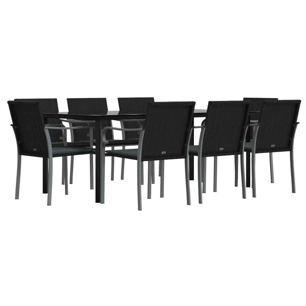Ensemble à manger de jardin 9 pcs coussins résine tressée acier