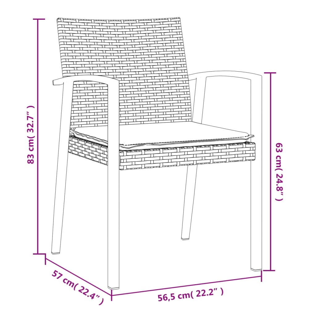 Ensemble à manger de jardin 3 pcs coussins résine tressée acier