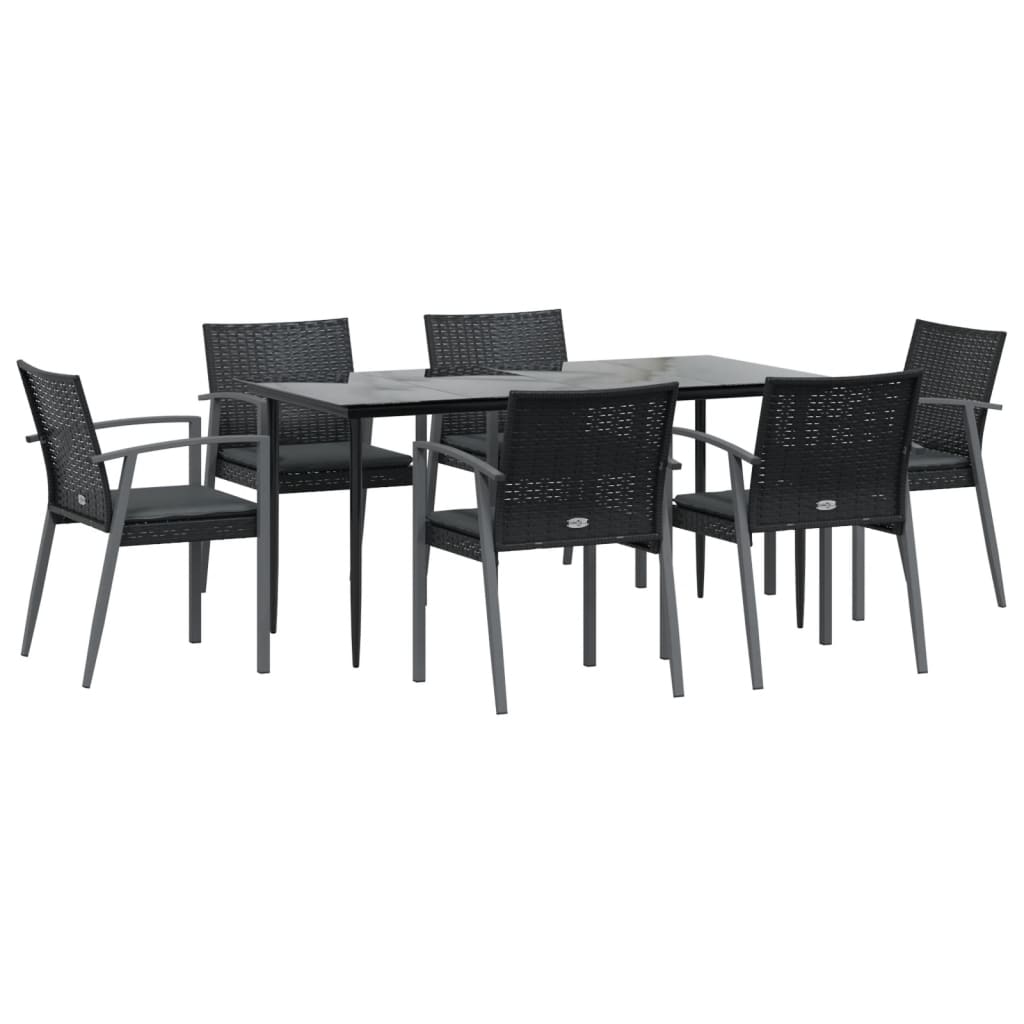 Ensemble à manger de jardin 7 pcs coussins résine tressée acier