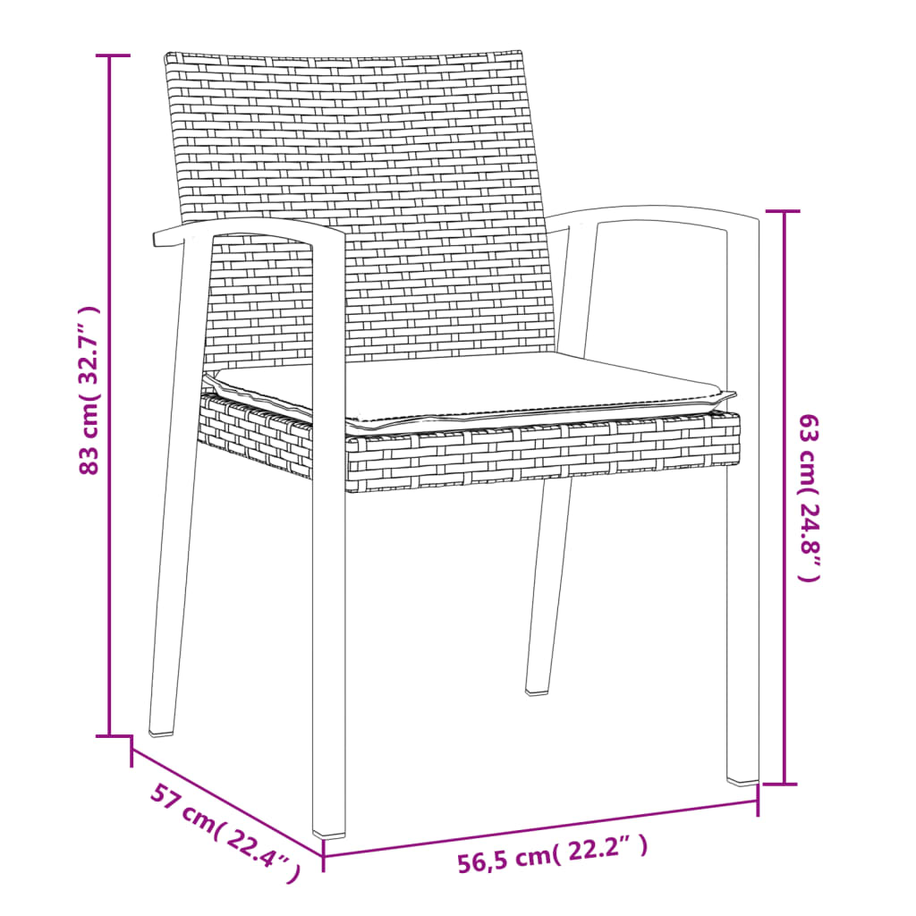 Ensemble à manger de jardin 3 pcs coussins résine tressée acier