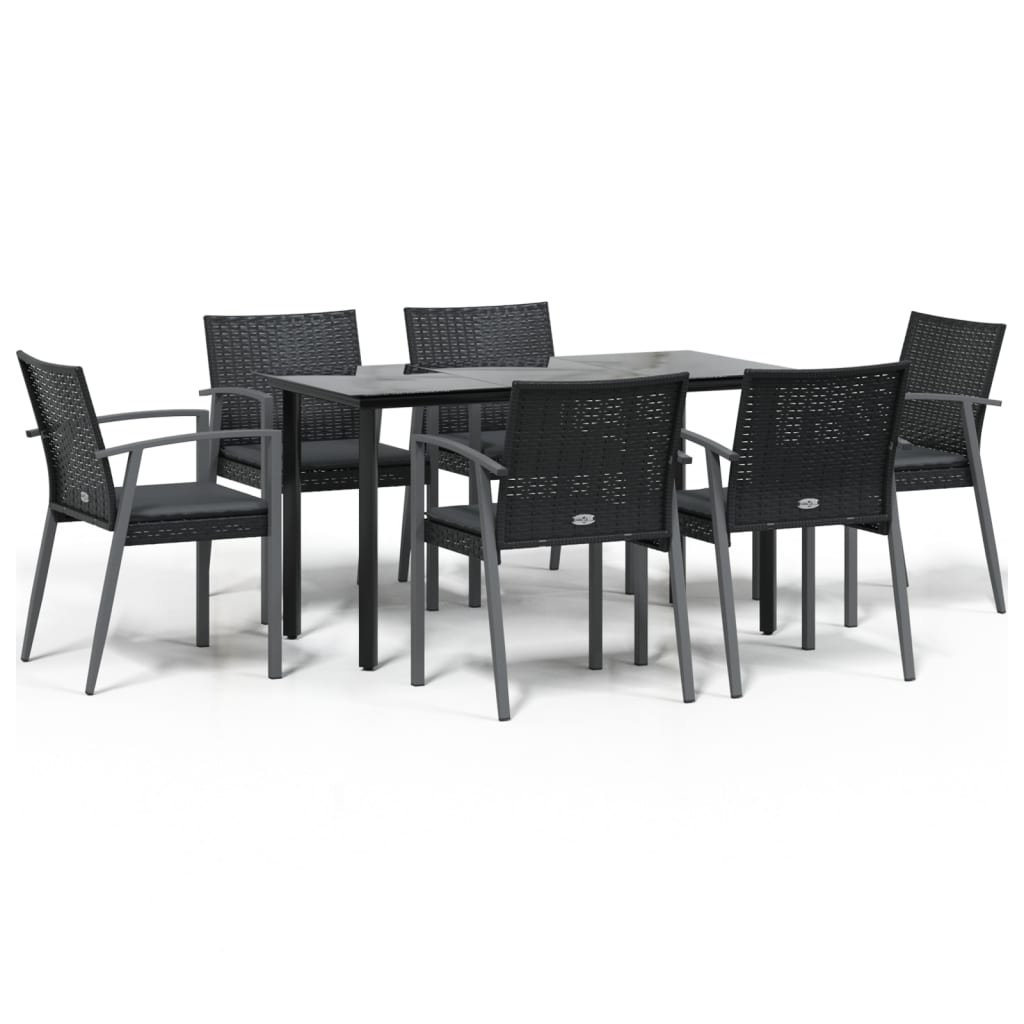 Ensemble à manger de jardin 7 pcs coussins résine tressée acier