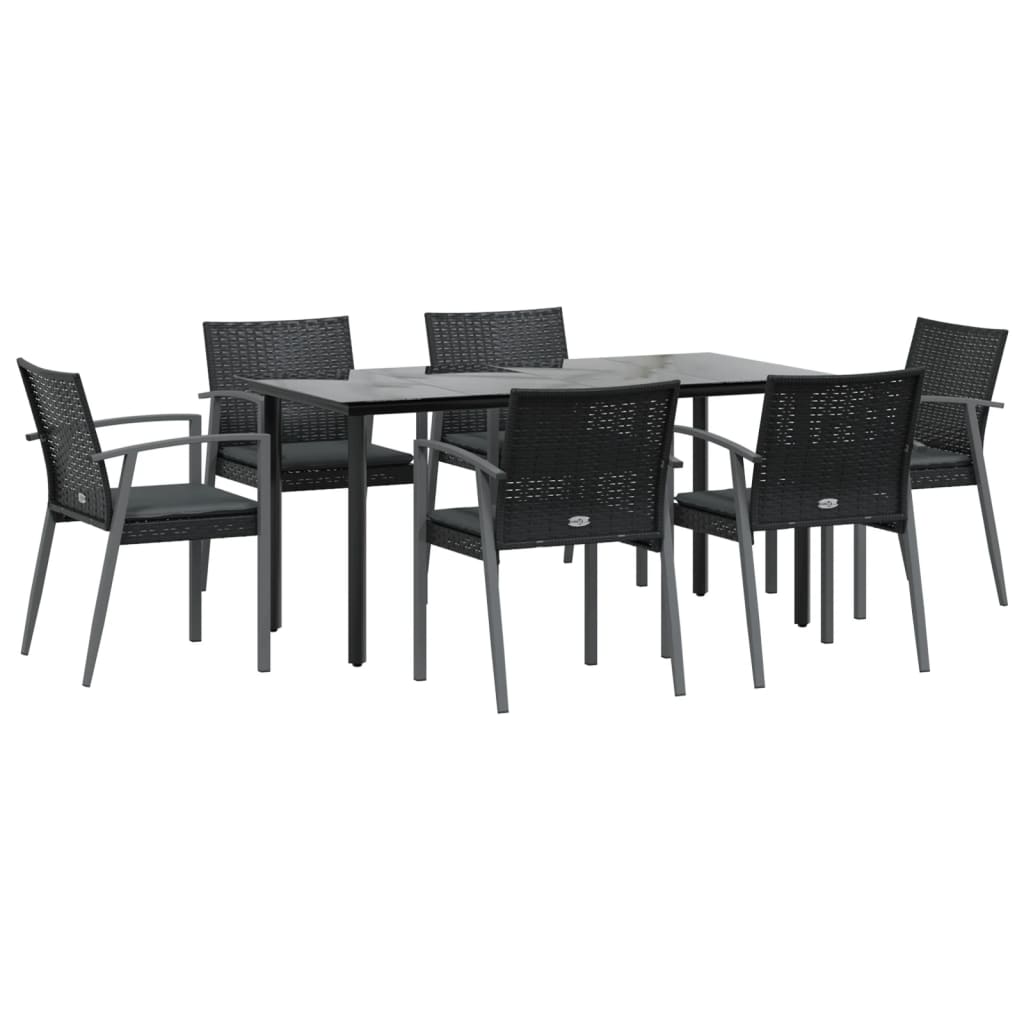 Ensemble à manger de jardin 7 pcs coussins résine tressée acier