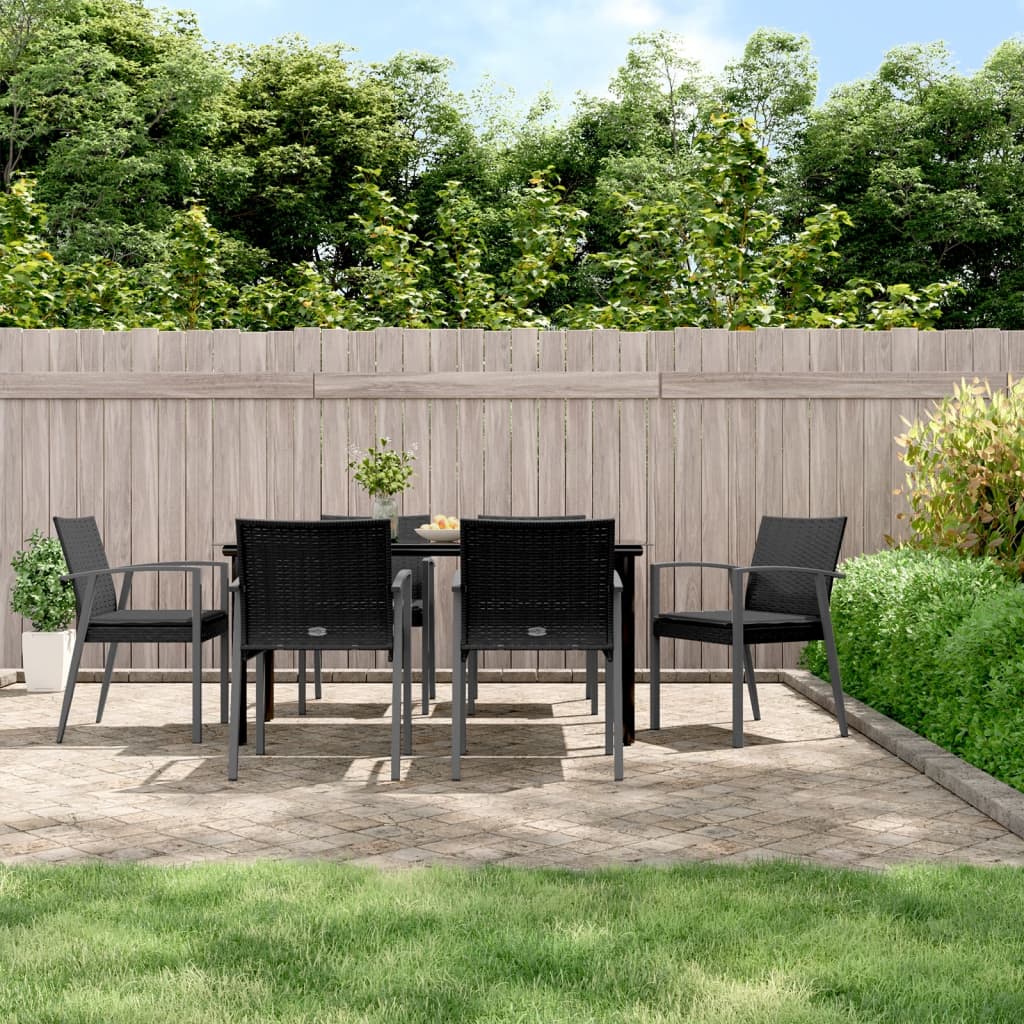 Ensemble à manger de jardin 7 pcs coussins résine tressée acier