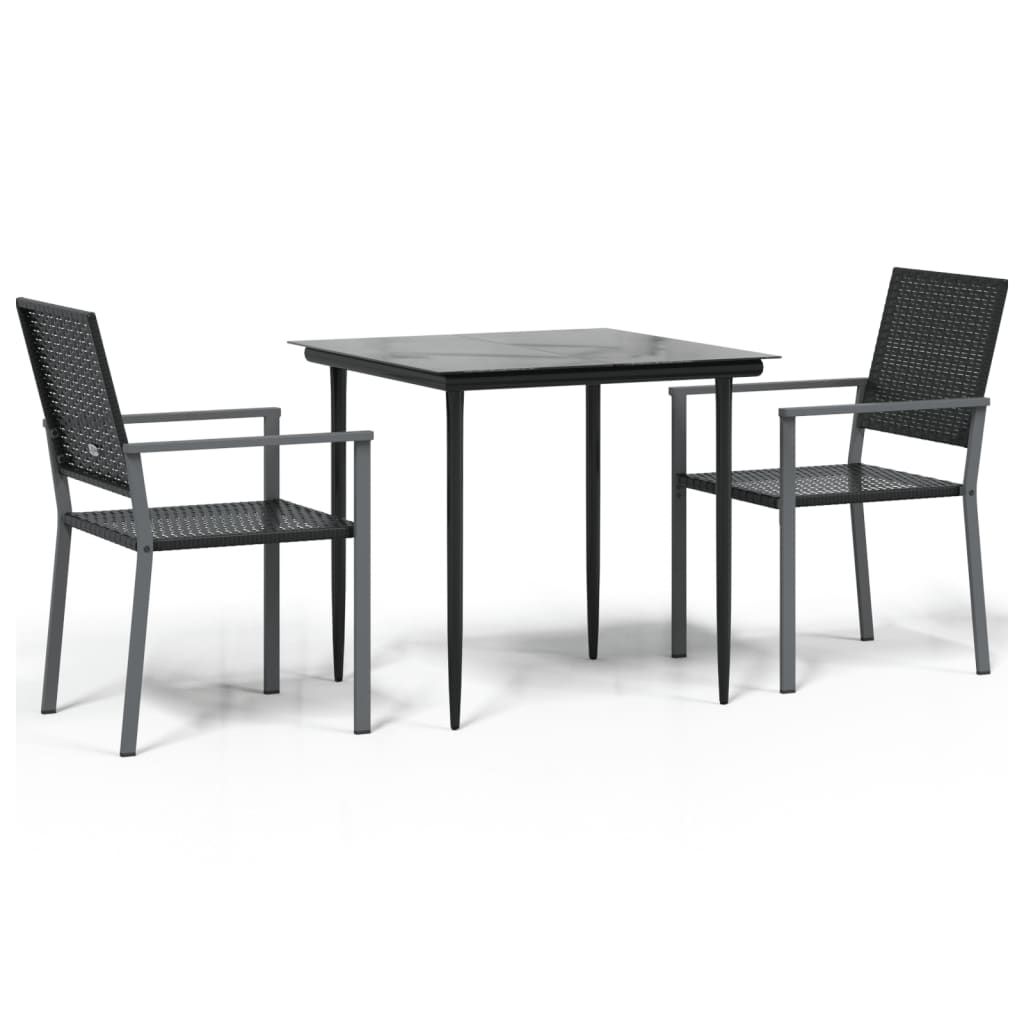 Ensemble à manger de jardin 3 pcs résine tressée acier
