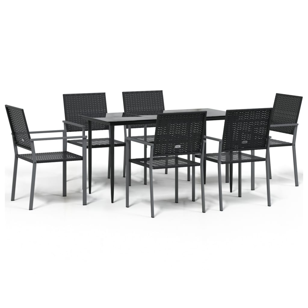 Ensemble à manger de jardin 7 pcs résine tressée acier
