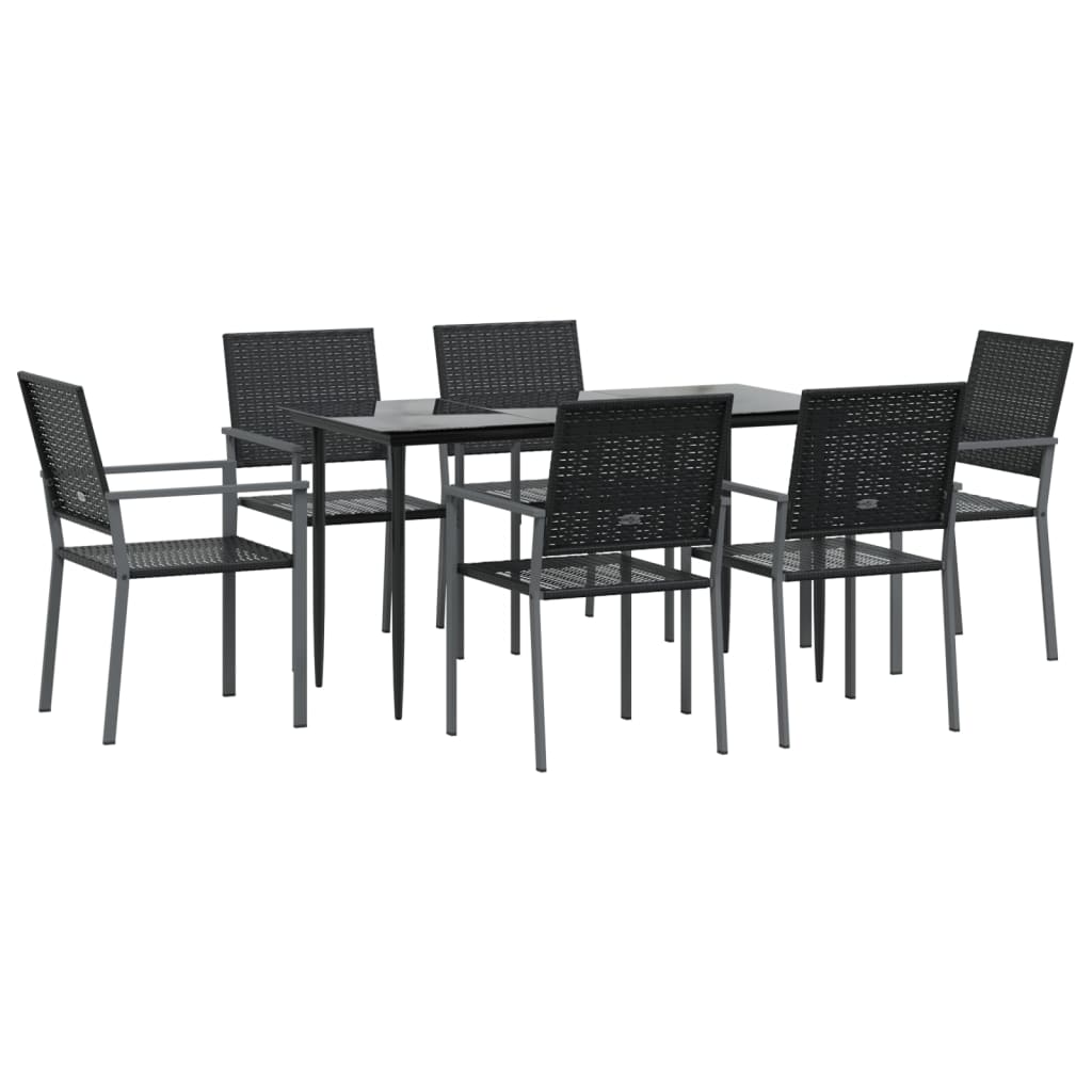 Ensemble à manger de jardin 7 pcs résine tressée acier