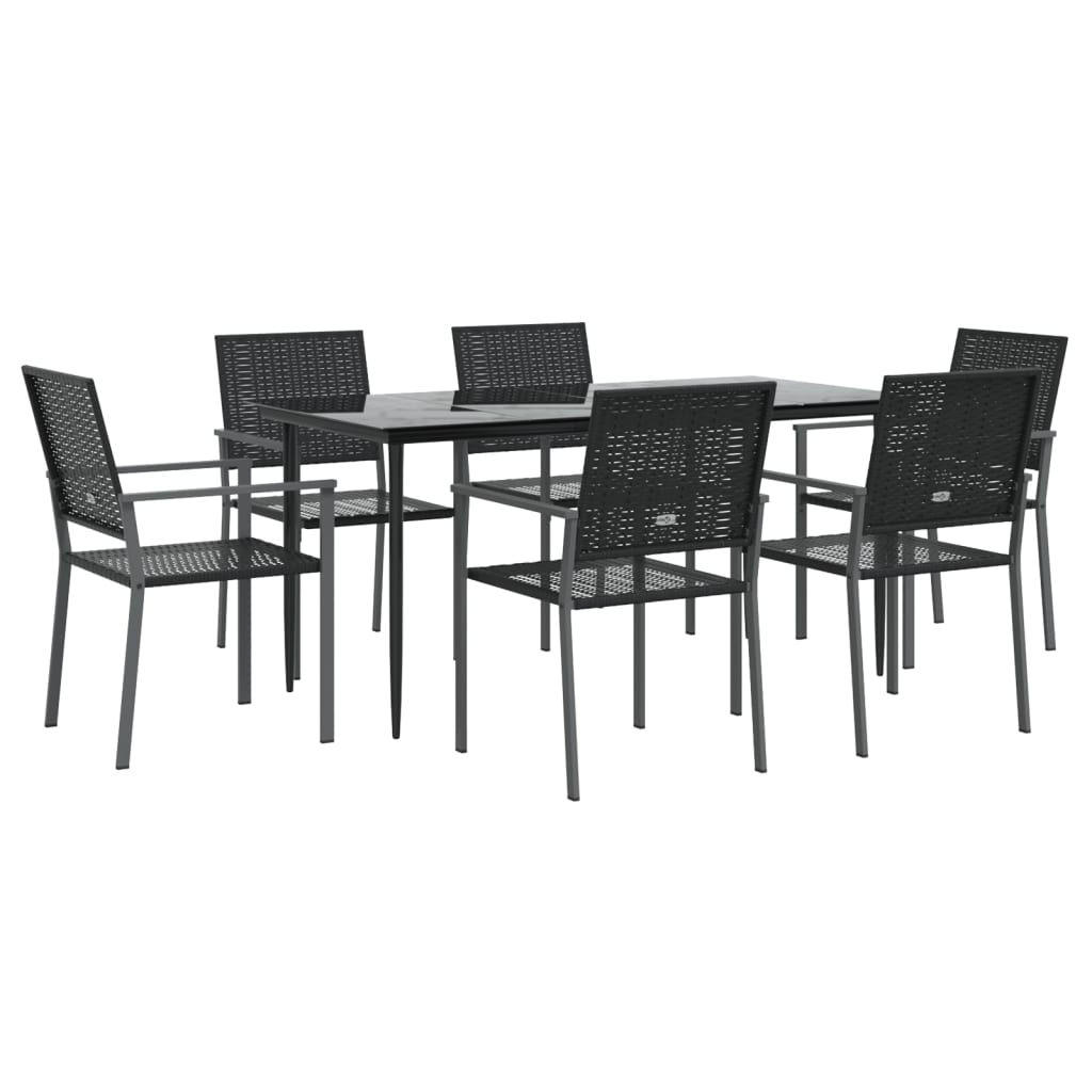 Ensemble à manger de jardin 7 pcs résine tressée acier