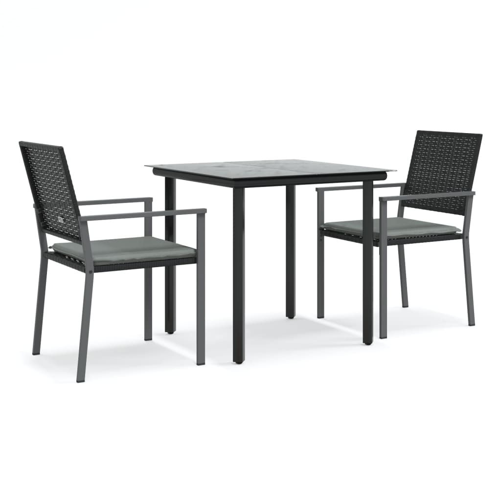 Ensemble à manger de jardin 3 pcs coussins résine tressée acier