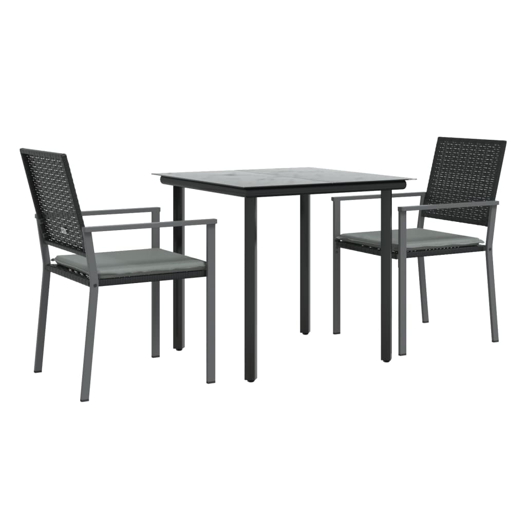 Ensemble à manger de jardin 3 pcs coussins résine tressée acier