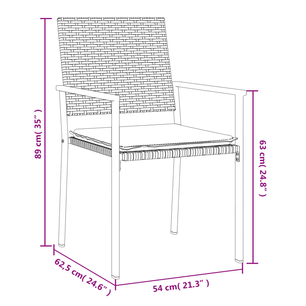 Ensemble à manger de jardin 3 pcs coussins résine tressée acier