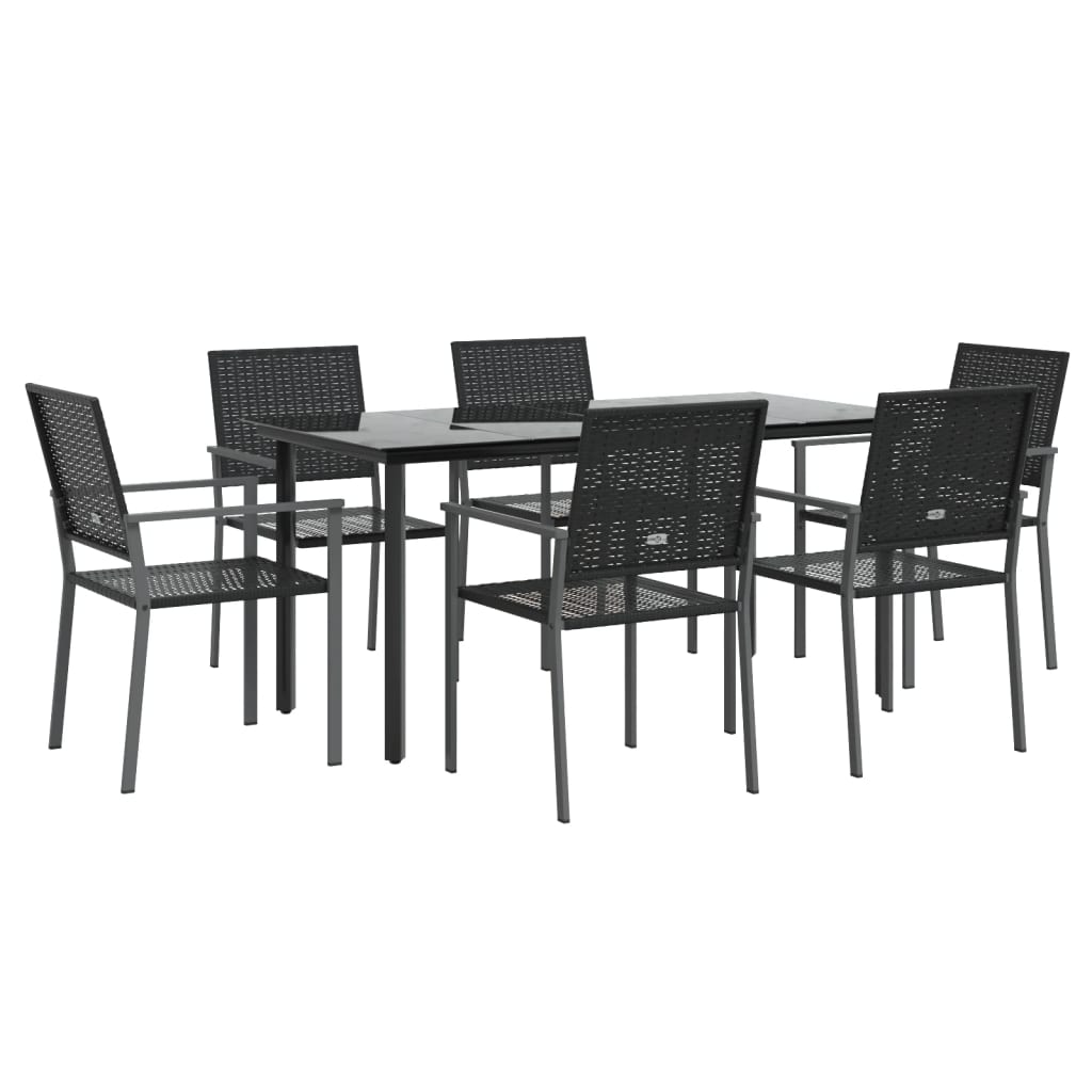 Ensemble à manger de jardin 7 pcs résine tressée acier