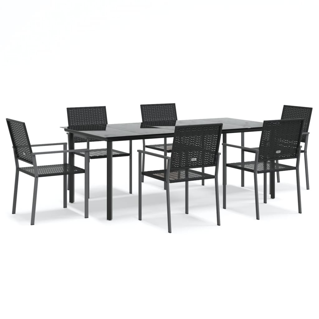 Ensemble à manger de jardin 7 pcs résine tressée acier