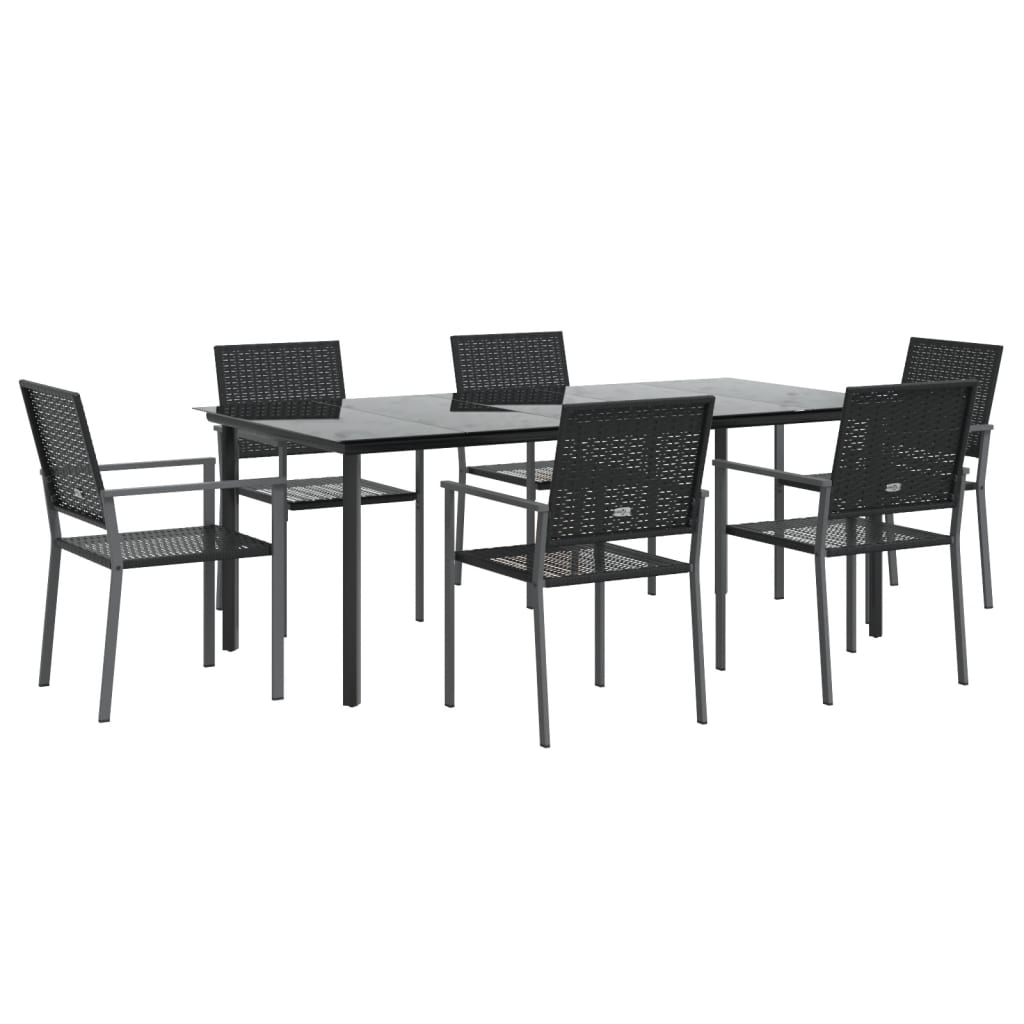 Ensemble à manger de jardin 7 pcs résine tressée acier