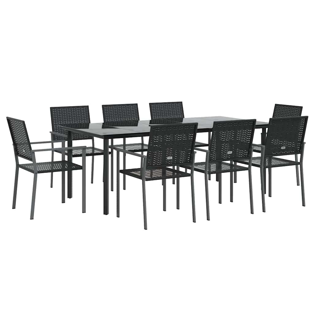Ensemble à manger de jardin 9 pcs résine tressée acier