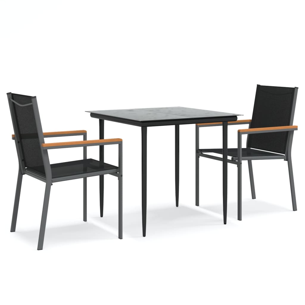 Ensemble à manger de jardin 3 pcs noir textilène et acier