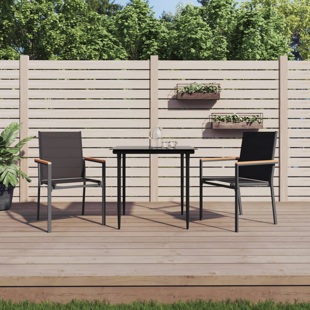 Ensemble à manger de jardin 3 pcs noir textilène et acier