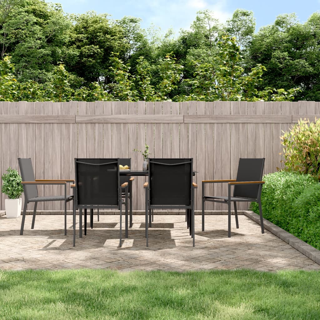 Ensemble à manger de jardin 7 pcs noir textilène et acier