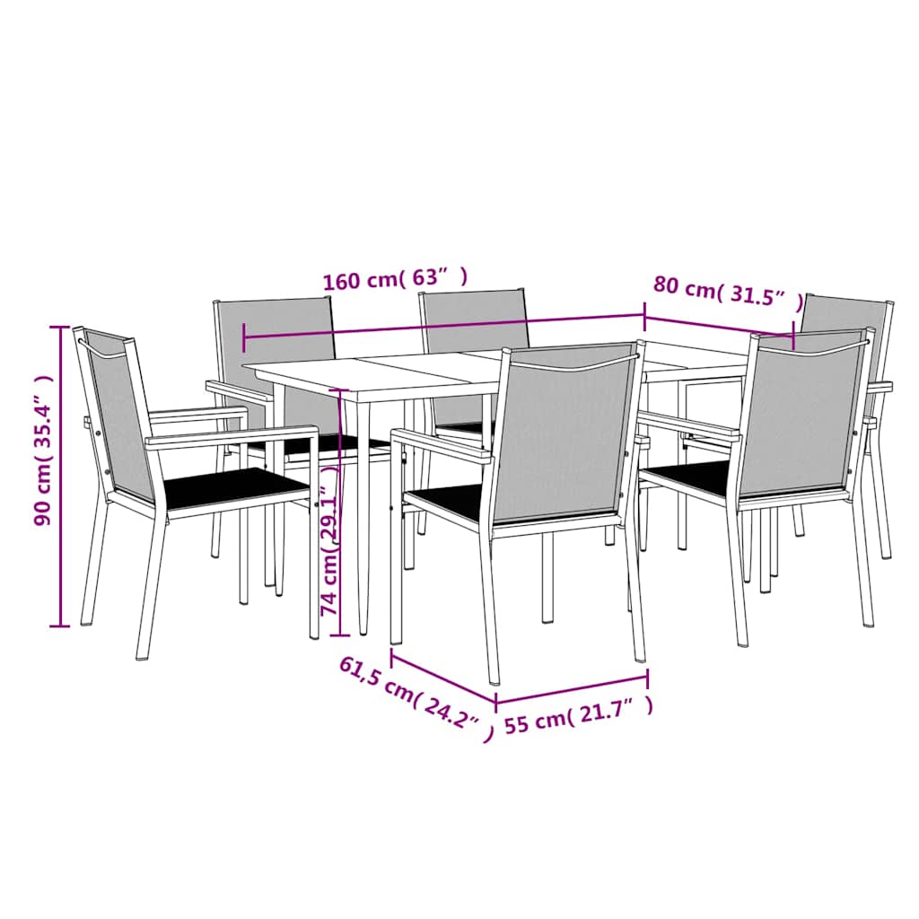 Ensemble à manger de jardin 7 pcs noir textilène et acier
