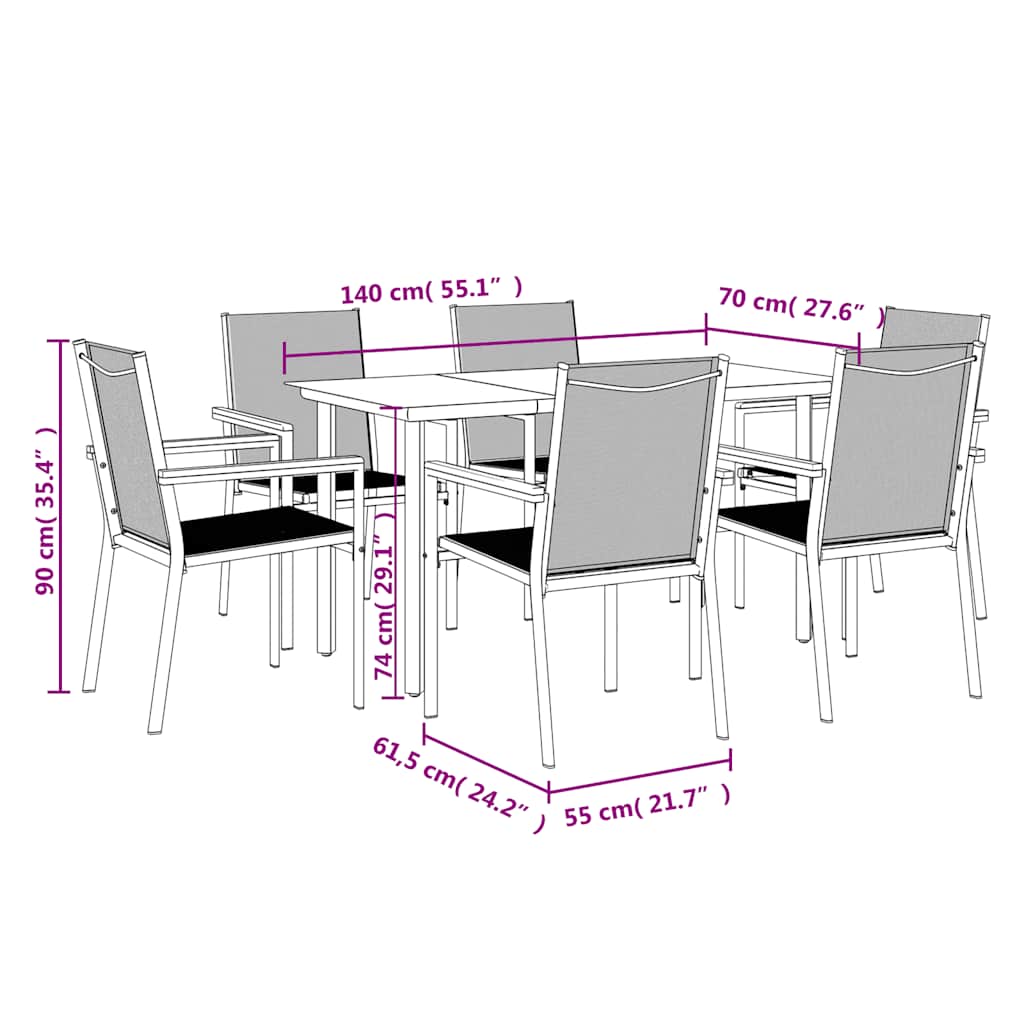 Ensemble à manger de jardin 7 pcs noir textilène et acier