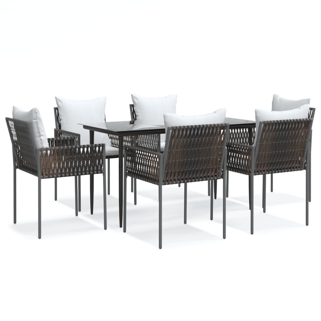 Ensemble à manger de jardin 7 pcs coussins résine tressée acier