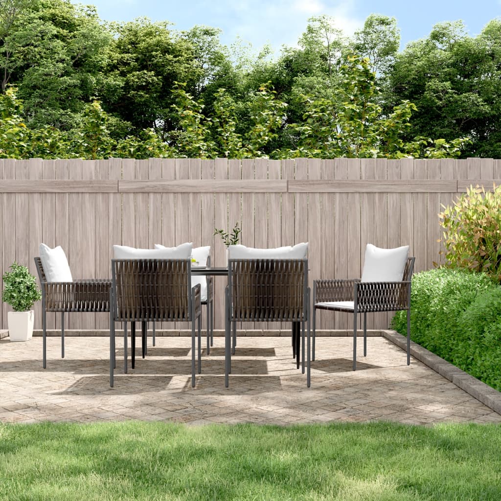 Ensemble à manger de jardin 7 pcs coussins résine tressée acier