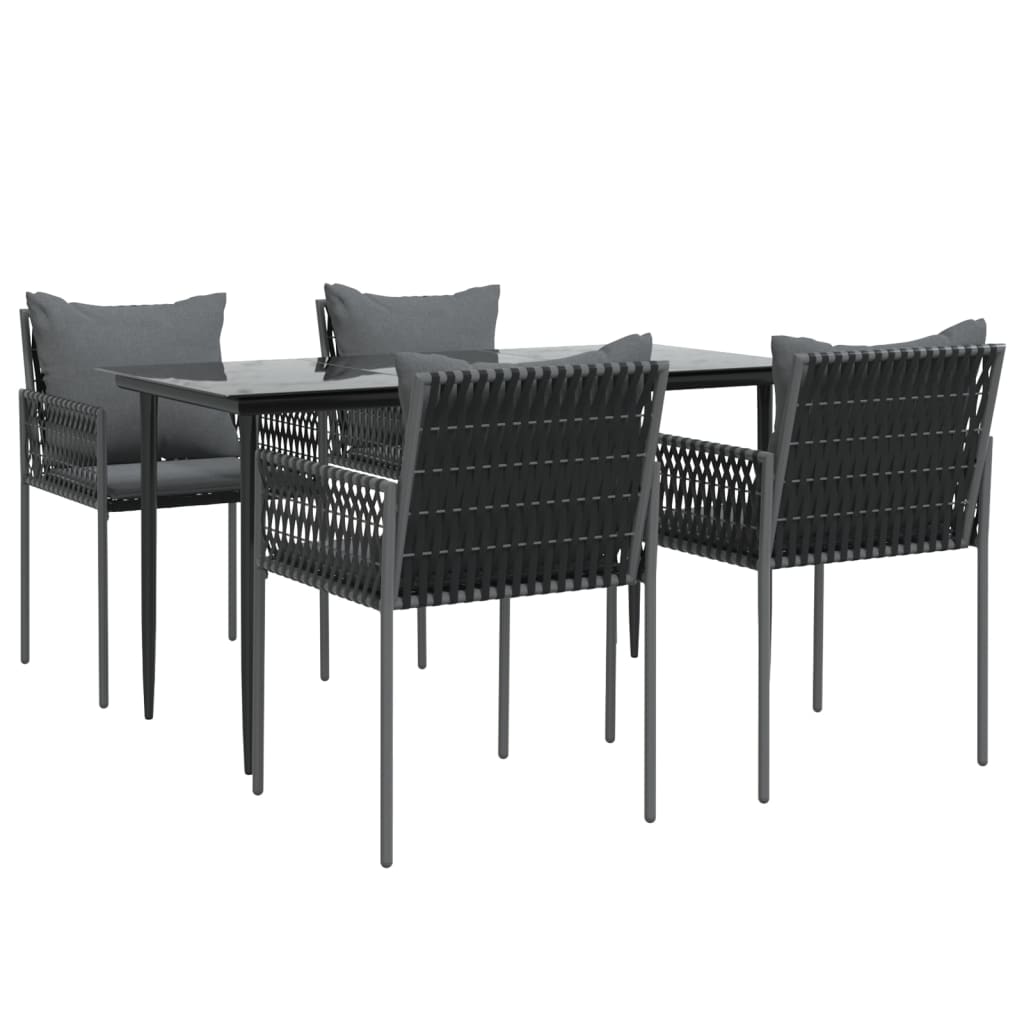 Ensemble à manger de jardin 5 pcs coussins résine tressée acier