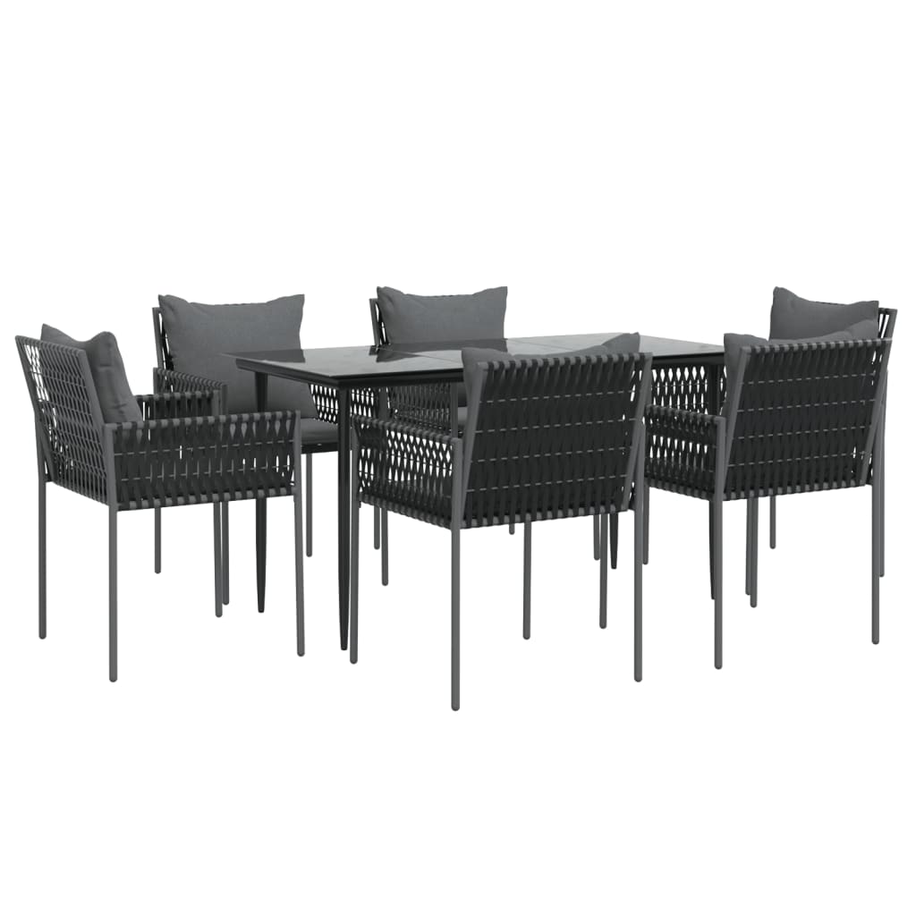 Ensemble à manger de jardin 7 pcs coussins résine tressée acier