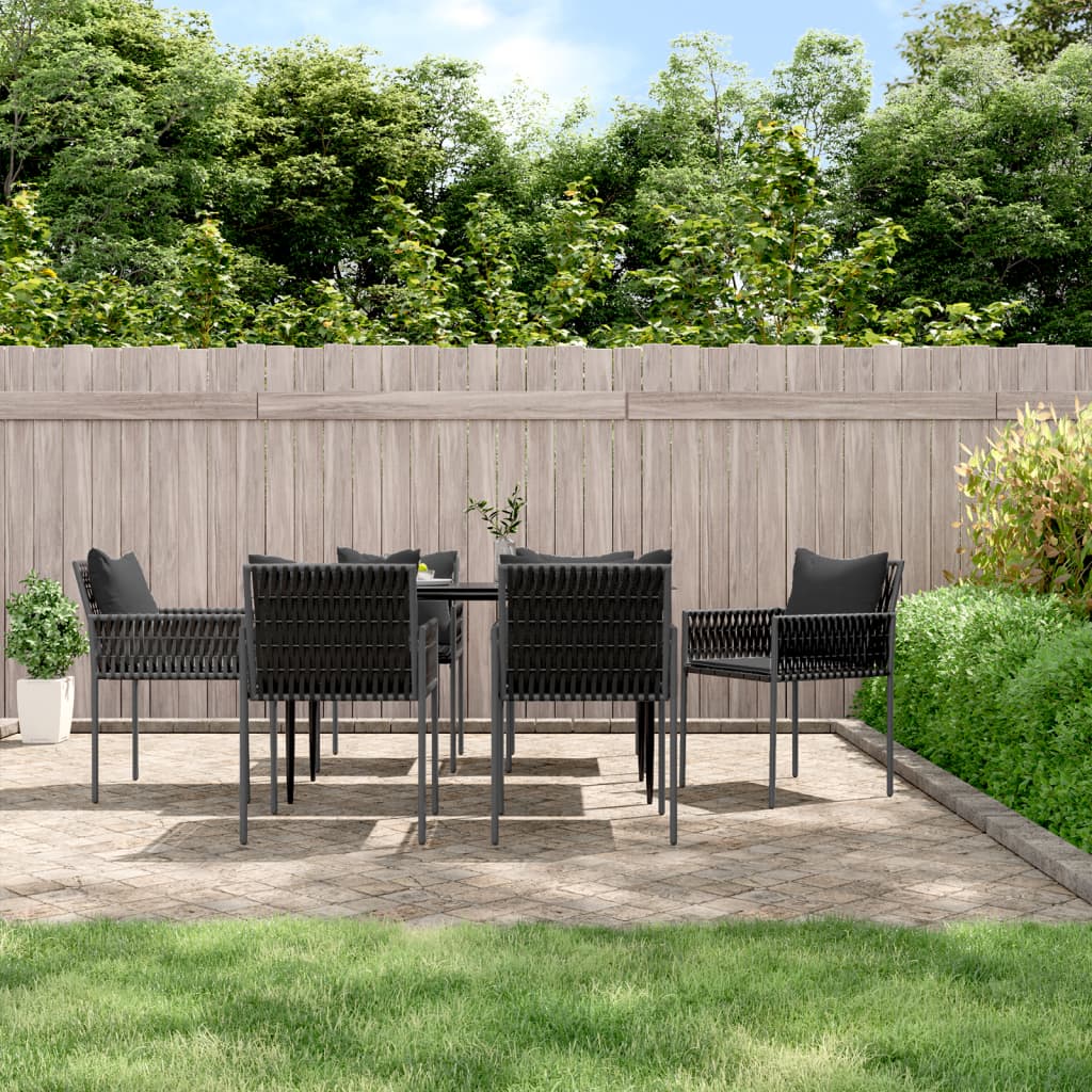 Ensemble à manger de jardin 7 pcs coussins résine tressée acier