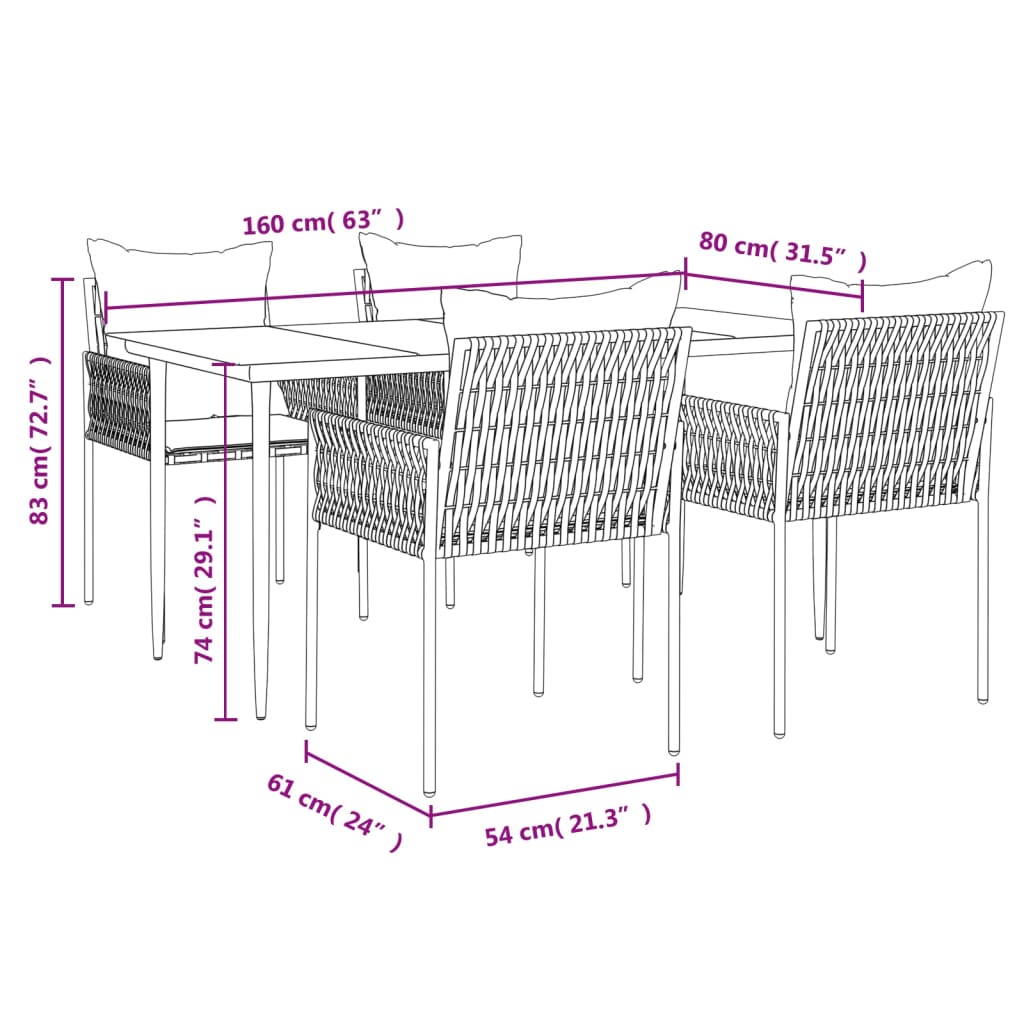 Ensemble à manger de jardin 5 pcs coussins résine tressée acier