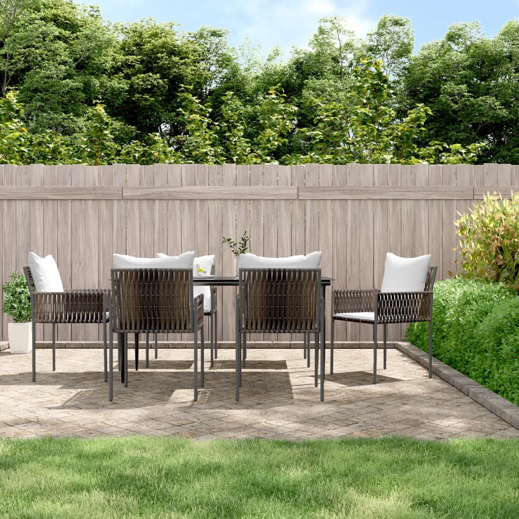 Ensemble à manger de jardin 7 pcs coussins résine tressée acier