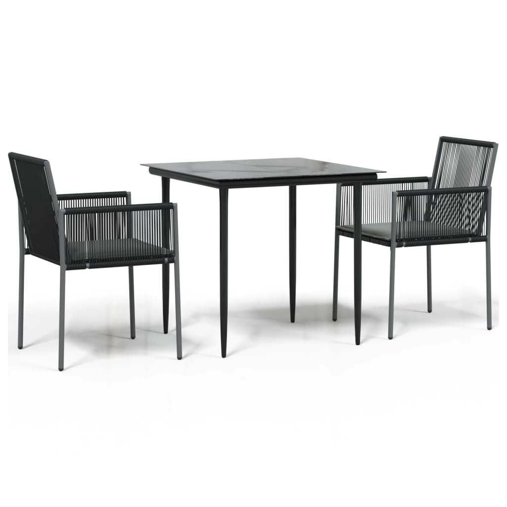 Ensemble à manger de jardin coussins 3 pcs noir rotin et acier
