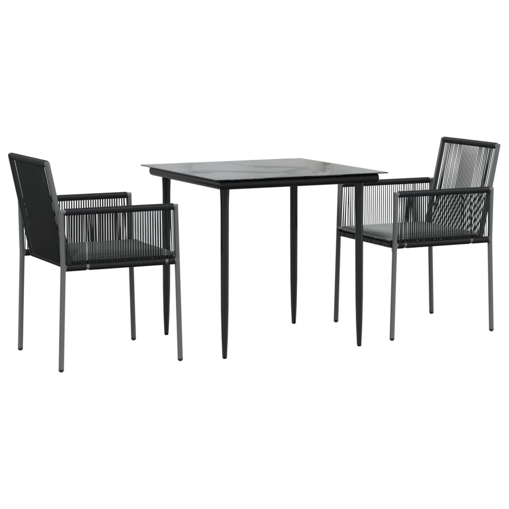 Ensemble à manger de jardin coussins 3 pcs noir rotin et acier