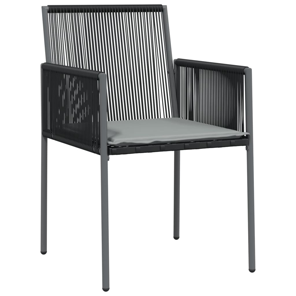 Ensemble à manger de jardin coussins 5pcs noir rotin et acier
