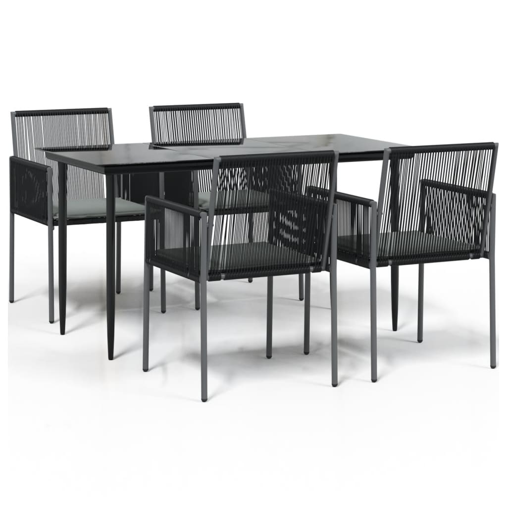 Ensemble à manger de jardin coussins 5pcs noir rotin et acier