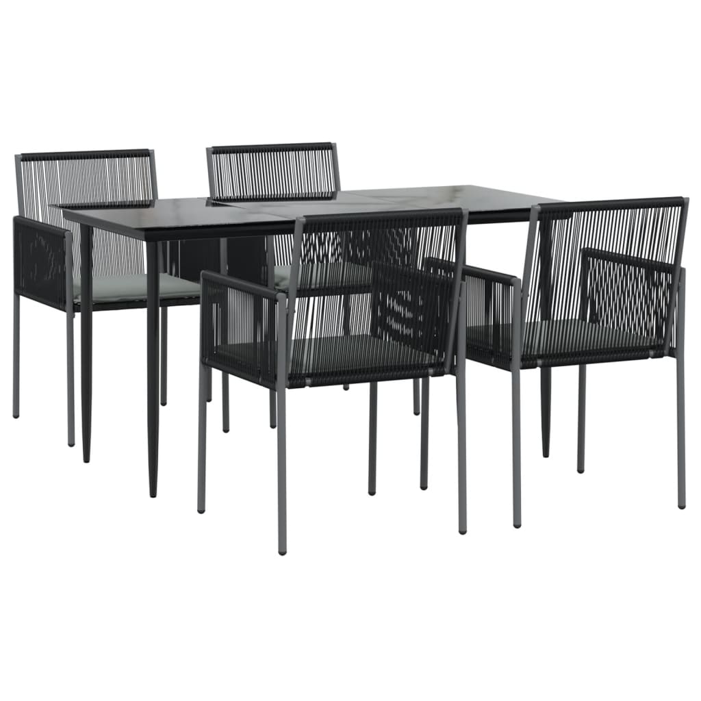 Ensemble à manger de jardin coussins 5pcs noir rotin et acier