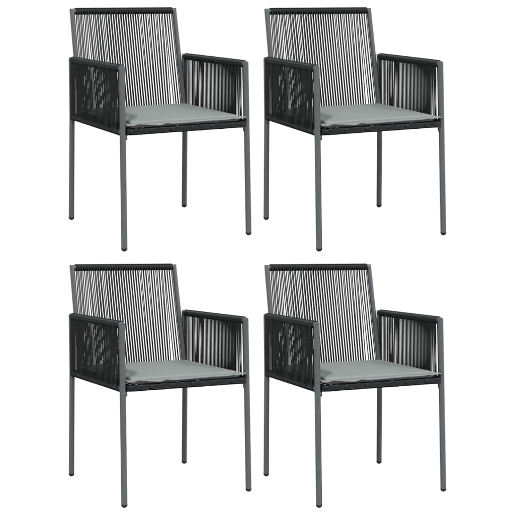 Ensemble à manger de jardin coussins 5pcs noir rotin et acier