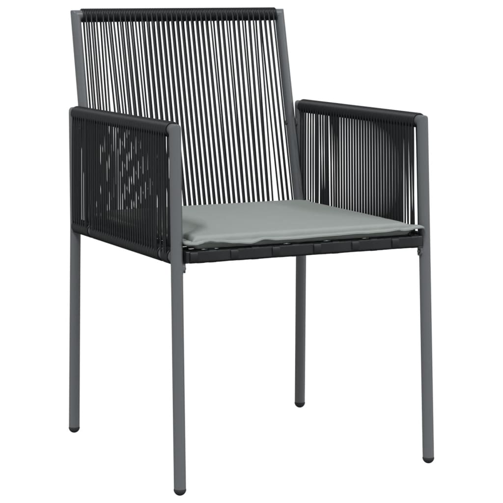 Ensemble à manger de jardin coussins 5pcs noir rotin et acier