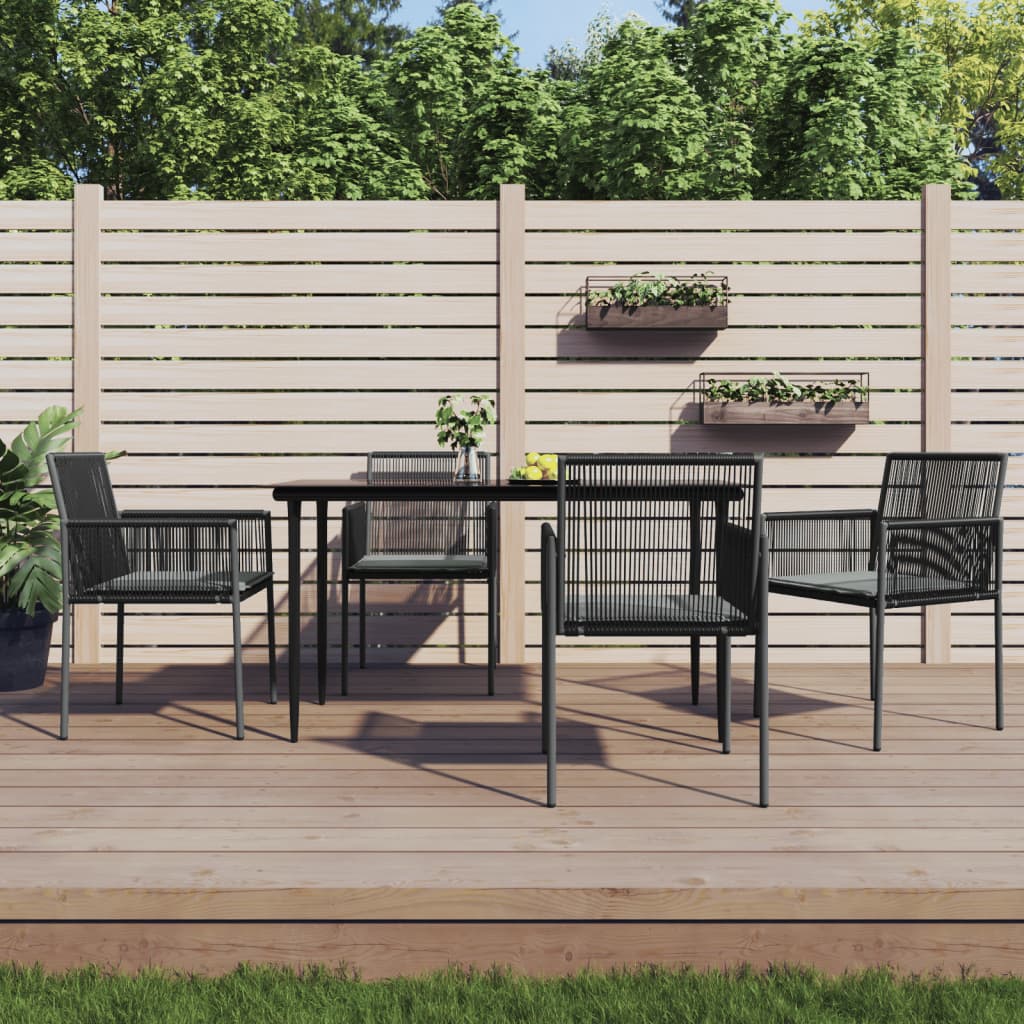 Ensemble à manger de jardin coussins 5pcs noir rotin et acier
