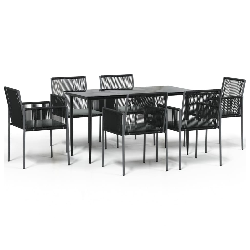 Ensemble à manger de jardin coussins 7 pcs noir rotin et acier
