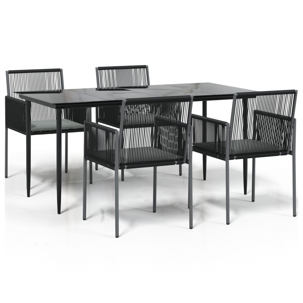 Ensemble à manger de jardin coussins 5pcs noir rotin et acier